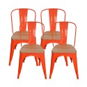 Sillas Tolix Naranja con cubierta de madera. Juego 4 unidades Sillas Modernas Tipo Eames DSW