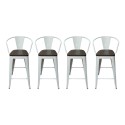 Taburete Tolix cubierta de madera Round Shape Blanco. Pack 4 unidades Sillas Modernas Tipo Eames DSW