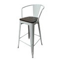 Taburete Tolix cubierta de madera Round Shape Blanco. Pack 4 unidades Sillas Modernas Tipo Eames DSW