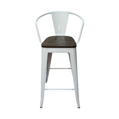 Taburete Tolix cubierta de madera Round Shape Blanco. Pack 4 unidades Sillas Modernas Tipo Eames DSW