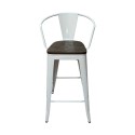 Taburete Tolix cubierta de madera Round Shape Blanco. Pack 4 unidades Sillas Modernas Tipo Eames DSW