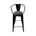 Taburete Tolix cubierta de madera Round Shape Negra. Pack 4 unidades Sillas Modernas Tipo Eames DSW