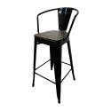 Taburete Tolix cubierta de madera Round Shape Negra. Pack 4 unidades Sillas Modernas Tipo Eames DSW