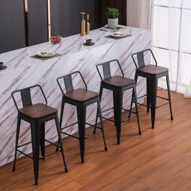 Pack 2 Taburetes Tolix con Base de madera y Respaldo Negro Sillas Modernas Tipo Eames DSW