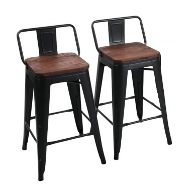 Pack 2 Taburetes Tolix con Base de madera y Respaldo Negro Inicio