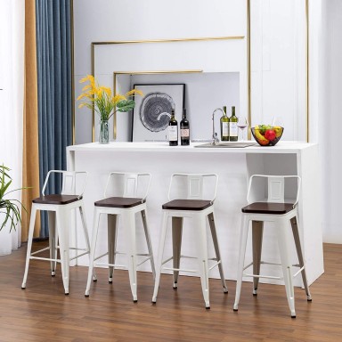 Pack 2 Taburetes Tolix con Base de madera y Respaldo Blanco Sillas Modernas Tipo Eames DSW