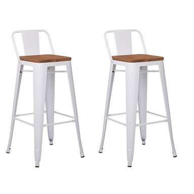 Pack 2 Taburetes Tolix con Base de madera y Respaldo Blanco Sillas Modernas Tipo Eames DSW