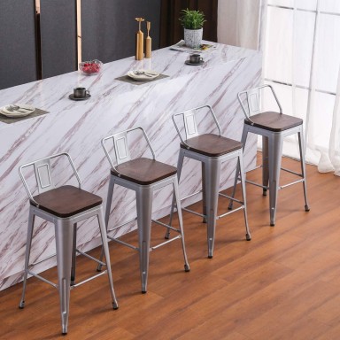 Pack 2 Taburetes Tolix con Base de madera y Respaldo METAL Sillas Modernas Tipo Eames DSW