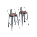 Pack 2 Taburetes Tolix con Base de madera y Respaldo METAL Sillas Modernas Tipo Eames DSW