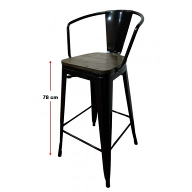 Taburete Tolix cubierta de madera Round Shape Negra. Pack 4 unidades Sillas Modernas Tipo Eames DSW