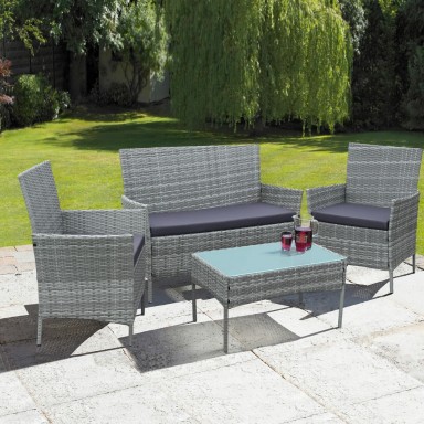 Juego Terraza 4 Piezas Gris Rattan Terraza y Jardin