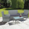 Juego Terraza 4 Piezas Gris Rattan Terraza y Jardin