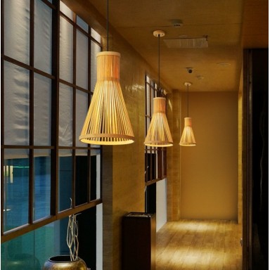 Lampara Rattan Triangular Iluminación