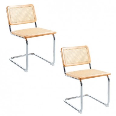 Pack de 2 Sillas Breuer Madera y Rattan - Madera Sillas de Comedor
