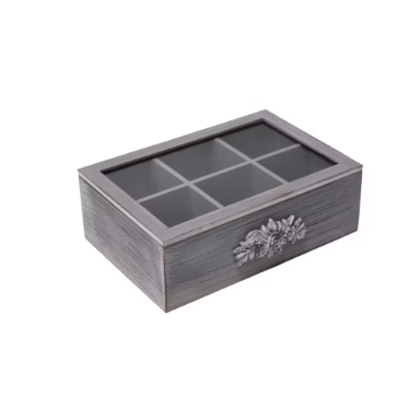 Caja de madera porta té 6 divisiones rústico Organizacion