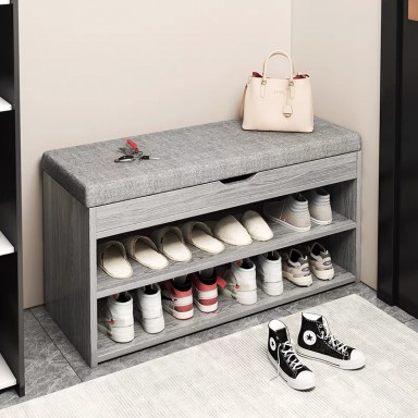 Mueble Zapatero con Cojín 2 niveles gris Zapateros