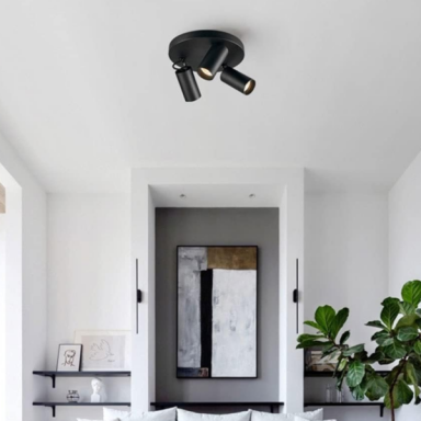 Foco porta gu10 triple base redonda negro sobrepuesto modelo altair III Iluminación