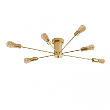 Lampara de techo dorada 6 porta ampolleta e27 modelo mirach Konnergie Iluminación