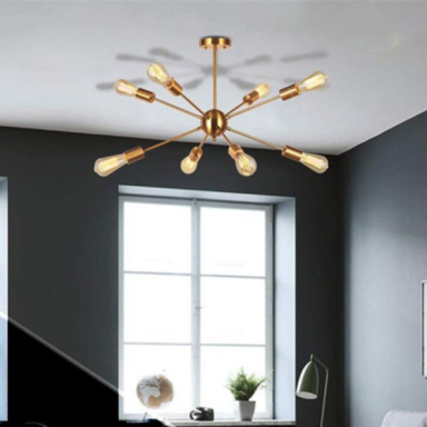 Lampara de techo dorada 8 porta ampolleta e27 modelo Marsic III Iluminación