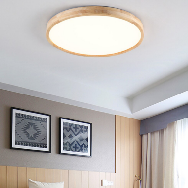 Lámpara led moderna con control redonda sobrepuesta 36+36w 400mm madera clara 3000k-4000k-6000k Konnergie Iluminación