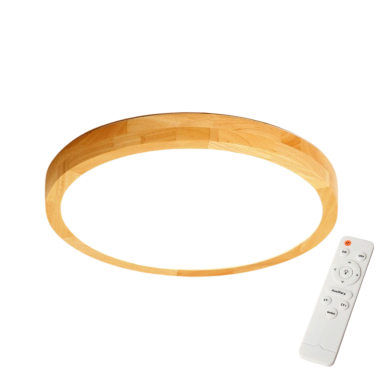 Lámpara led moderna con control redonda sobrepuesta 24+24w 300mm madera clara 3000k-4000k-6000k modelo tannistha Konnergie Il...