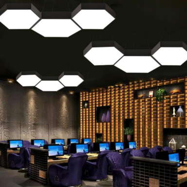 Lampara led moderna colgante 48w 600mm negra 6000k modelo hexagono cerrado sudeep Konnergie Iluminación