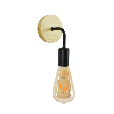 Apliqué negro madera porta ampolleta e27, Konnergie Iluminación