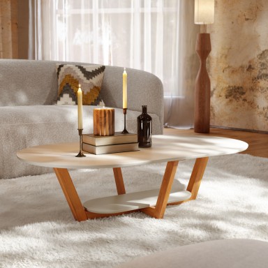 Mesa de Centro Elegance Blanca / Madera Mesa plegable, Mesas