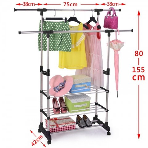 Colgador de ropa acero inoxidable. Colgador con bandejas