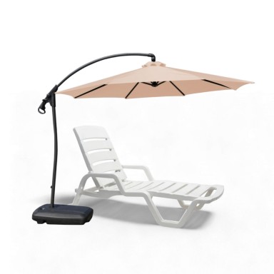 PACK QUITASOL Lateral con Base Reforzada Beige y Reposera Cabo Blanco Terraza y Jardin