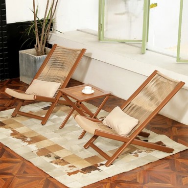 Juego 2 reposeras plegables mesa color Madera Terraza y Jardin