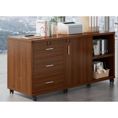 Gabinete con 3 cajones y ruedas color Caoba Escritorios