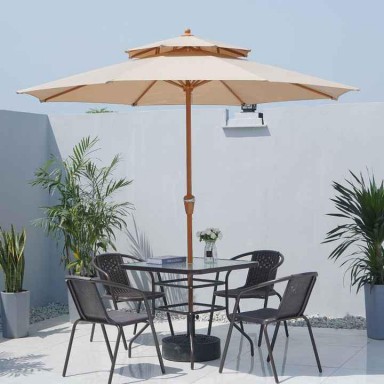 Quitasol 2.7m redondo Beige con base Terraza y Jardin
