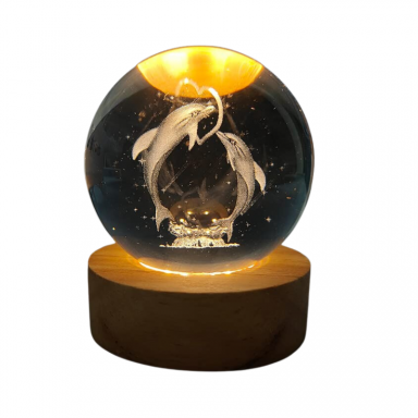 LAMPARA DE MESA LED BOLA DE CRISTAL 8 DELFIN 3000K DC5V USB 1W KONNERGIE Iluminación