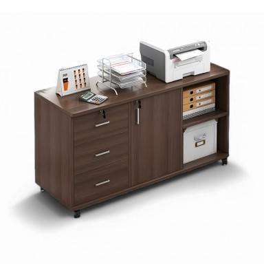 Gabinete con 3 cajones y ruedas color Caoba Inicio