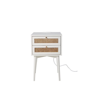 Velador Rattan 2 Cajones Blanco Veladores
