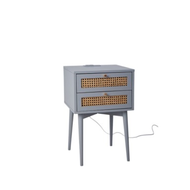 Velador Rattan 2 Cajones Gris Veladores