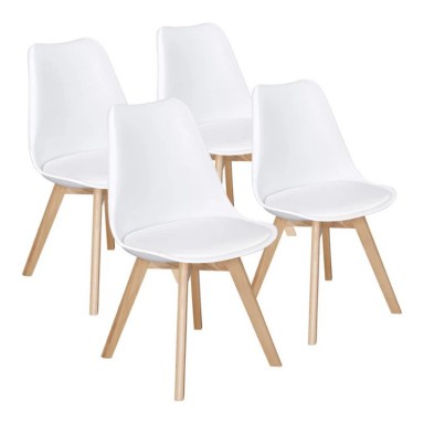 Pack 4 Sillas Tulip Acolchadas Blancas Sillas de Comedor