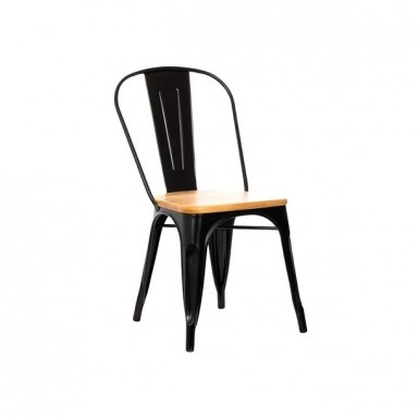 Sillas Tolix Negra con cubierta de madera. Juego 4 unidades Sillas Modernas Tipo Eames DSW