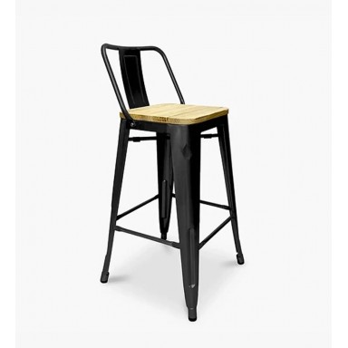 Pack 2 Taburetes Tolix con Base de madera clara y Respaldo Negro Sillas Modernas Tipo Eames DSW