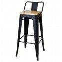 Pack 2 Taburetes Tolix con Base de madera clara y Respaldo Negro Sillas Modernas Tipo Eames DSW