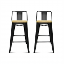 Pack 2 Taburetes Tolix con Base de madera clara y Respaldo Negro Sillas Modernas Tipo Eames DSW