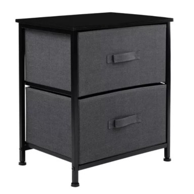 Comoda 2 Cajones Tela Gris con Negro Muebles de Dormitorio