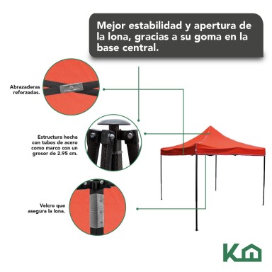 Toldo Gazebo Plegable 2x2m Rojo + Bolsa Toldos