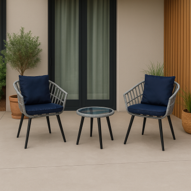 Juego Terraza Balcon Bintang Sillones Con Almohadon Y Mesa Azul Juegos de Terraza