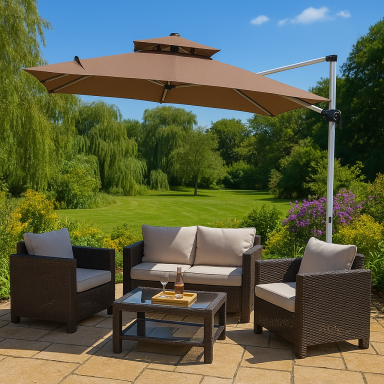 Quitasol Cuadrado Beige con base reforzada Terraza y Jardin