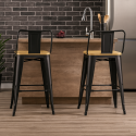 Pack 2 Taburetes Tolix con Base de madera clara y Respaldo Negro Sillas Bar