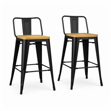Pack 2 Taburetes Tolix con Base de madera clara y Respaldo Negro Sillas Bar