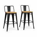 Pack 2 Taburetes Tolix con Base de madera clara y Respaldo Negro Sillas Bar