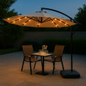 Quitasol Lateral Con Luces led Beige Con Base Terraza y Jardin